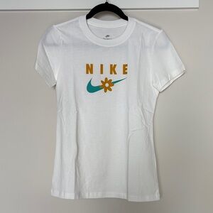 Nike White Tee with Orange and Teal Design